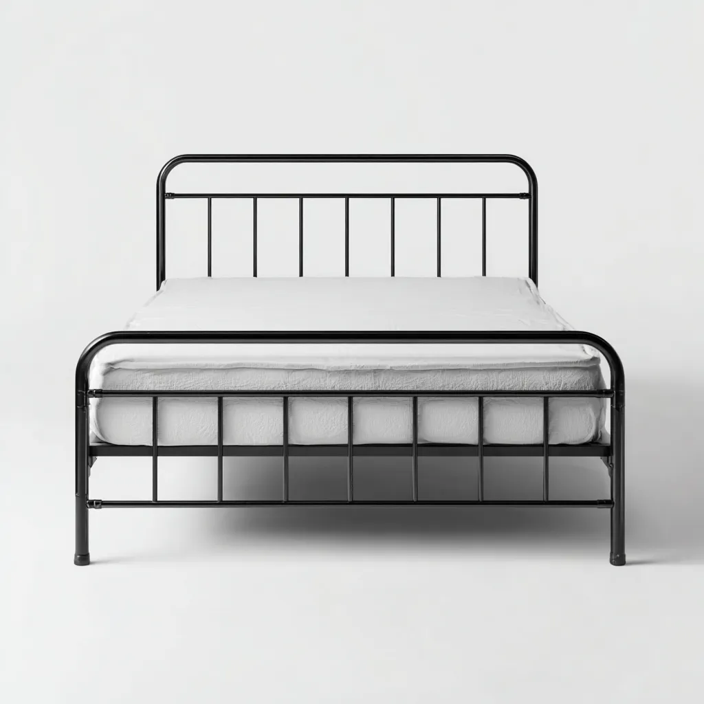 Doppelbett Metall 200x180x95 cm - schwarz - mit Kopf- und Fußteil im Gitterdesign - industrieller Stil für Schlafzimmer-Villaare