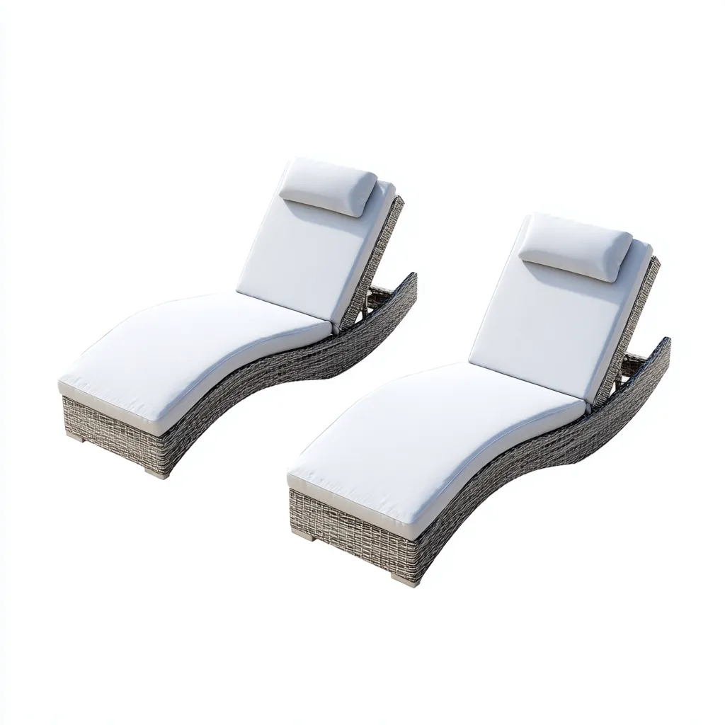 Gartenliege-Set Polyrattan mit Stoffpolsterung 200x65x85 cm - Weiß - Ergonomische Wellenform im klassischen Design für den Außenbereich-Villaare