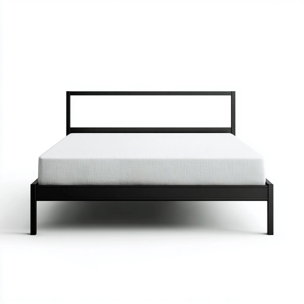Doppelbett Metall 200x180x90 cm - schwarz - mit minimalistischem Rahmen und offenem Kopfteil - modern für Schlafzimmer-Villaare
