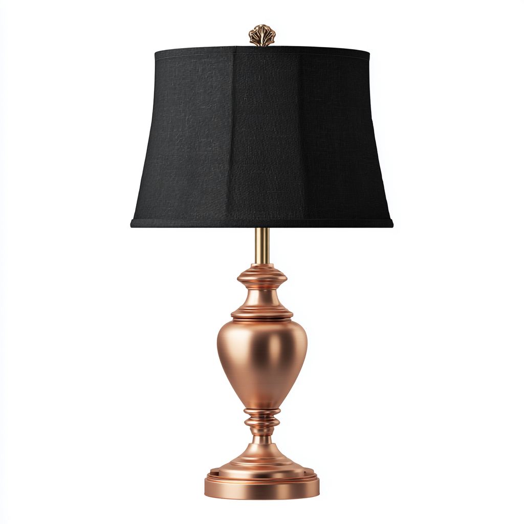 Tischlampe Metall 58x28 cm Schwarz/Kupfer - Klassisches Design mit Stoffschirm - Für Wohnzimmer/Schlafzimmer-Villaare
