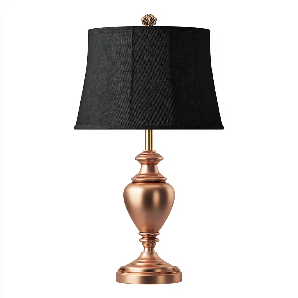 Tischlampe Metall 58x28 cm Schwarz/Kupfer - Klassisches Design mit Stoffschirm - Für Wohnzimmer/Schlafzimmer-Villaare