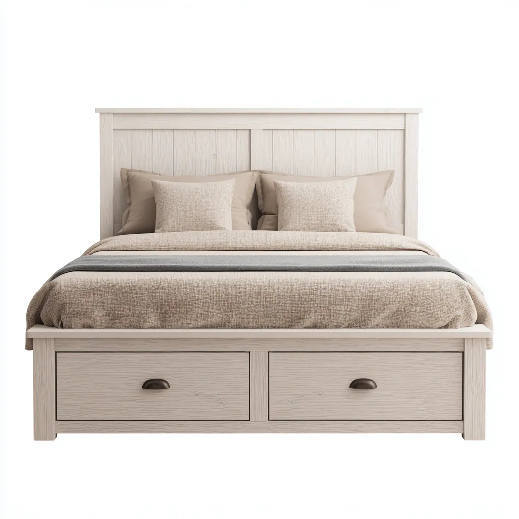 Doppelbett Massivholz 200x180x100 cm - cremeweiß - mit Schubladen im klassischen Landhausstil für Schlafzimmer-Villaare