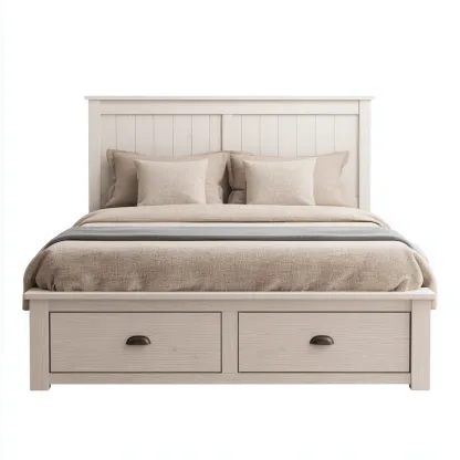 Doppelbett Massivholz 200x180x100 cm - cremeweiß - mit Schubladen im klassischen Landhausstil für Schlafzimmer-Villaare