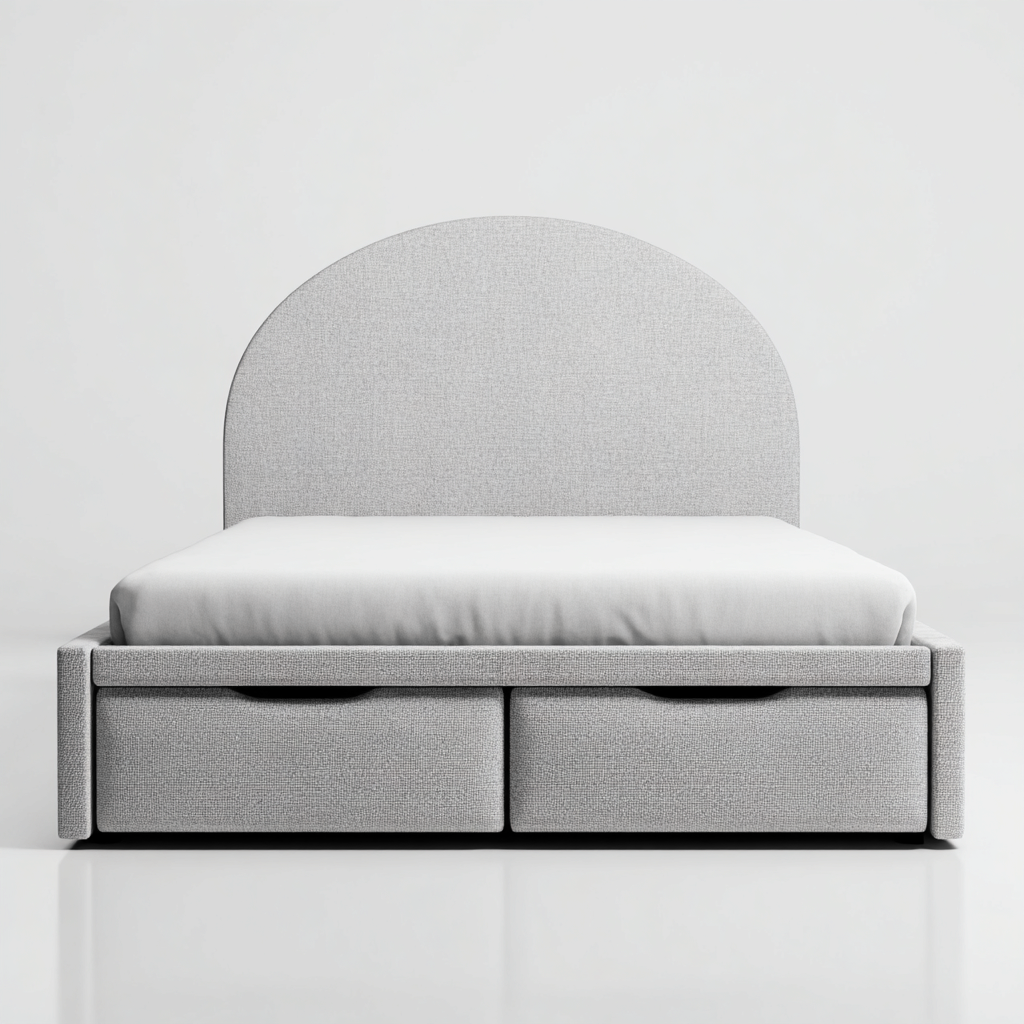 Doppelbett Stoff 200x180x95 cm - hellgrau - mit Stauraum und rundem Kopfteil - modern für Schlafzimmer-Villaare