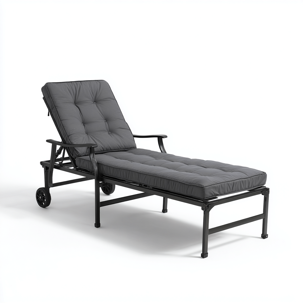 Gartenliege Metall mit Stoffpolsterung 200x70x95 cm - Dunkelgrau - Verstellbare Rückenlehne im klassischen Design für den Außenbereich-Villaare