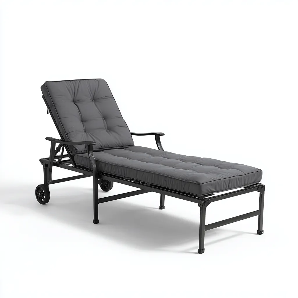 Gartenliege Metall mit Stoffpolsterung 200x70x95 cm - Dunkelgrau - Verstellbare Rückenlehne im klassischen Design für den Außenbereich-Villaare