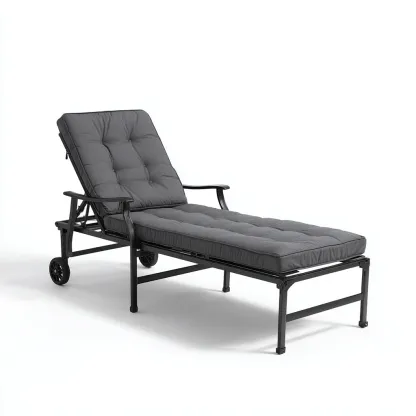 Gartenliege Metall mit Stoffpolsterung 200x70x95 cm - Dunkelgrau - Verstellbare Rückenlehne im klassischen Design für den Außenbereich-Villaare