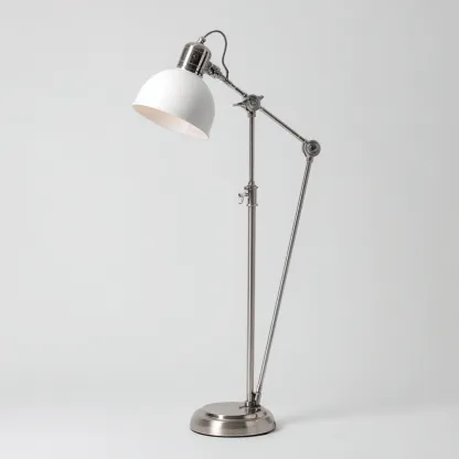 Stehlampe aus Metall 150x30 cm - silber/weiß - industrieller Stil mit verstellbarem Arm für Lese- und Arbeitsbereich-Villaare