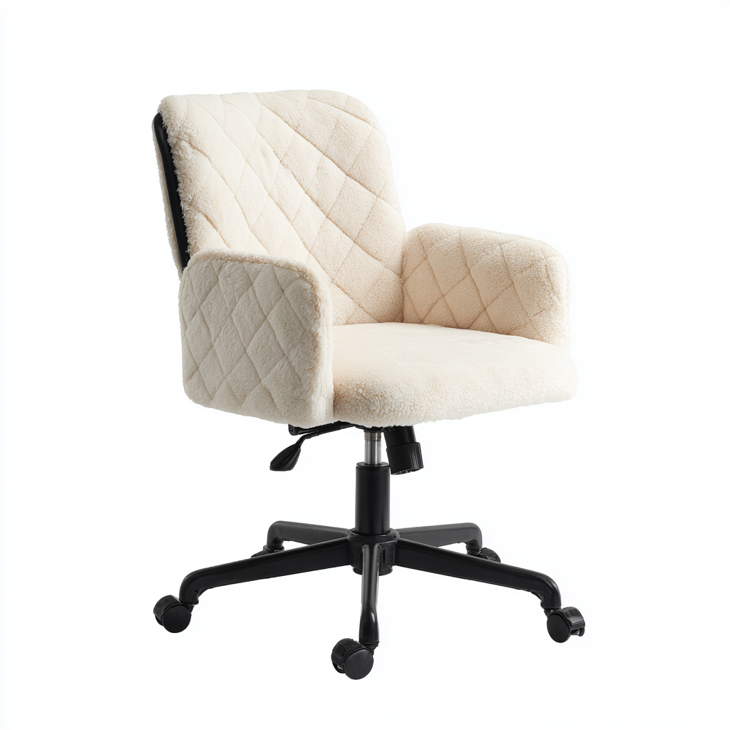 Bürostuhl Kunstfell 62x63x92 cm - Cremeweiß - Skandinavischer Stil für Homeoffice und Büro-Villaare