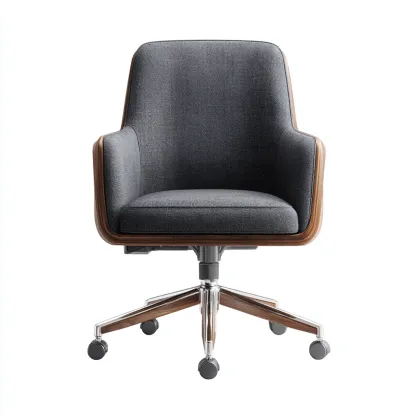 Bürostuhl Stoff/Holz 70x72x98 cm Dunkelgrau/Walnuss - Mit Armlehnen und Polsterung - Höhenverstellbar und drehbar - Modernes Design für Büro oder Homeoffice-Villaare