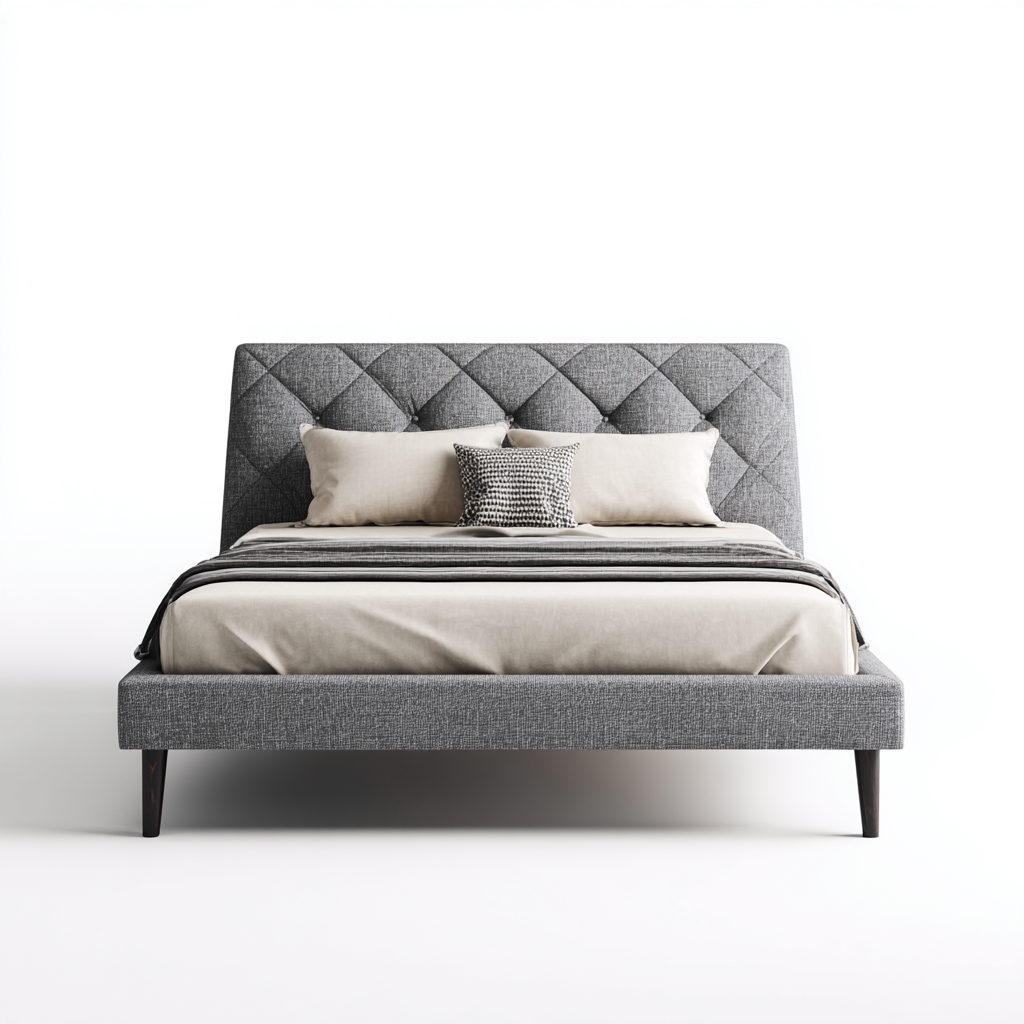 Doppelbett Stoff 200x180x95 cm - dunkelgrau - mit gestepptem Kopfteil und Holzfüßen - modern für Schlafzimmer-Villaare