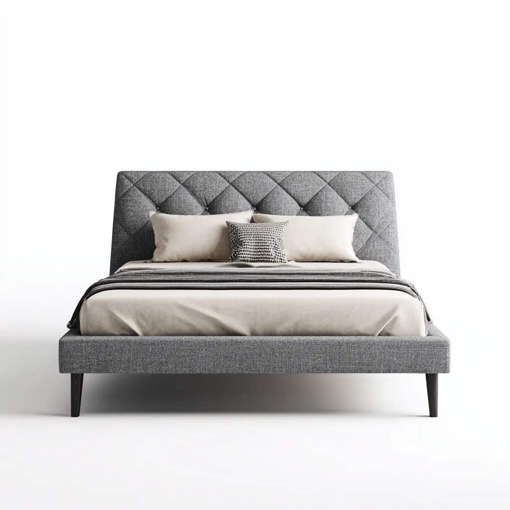 Doppelbett Stoff 200x180x95 cm - dunkelgrau - mit gestepptem Kopfteil und Holzfüßen - modern für Schlafzimmer-Villaare