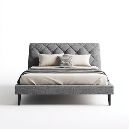 Doppelbett Stoff 200x180x95 cm - dunkelgrau - mit gestepptem Kopfteil und Holzfüßen - modern für Schlafzimmer-Villaare