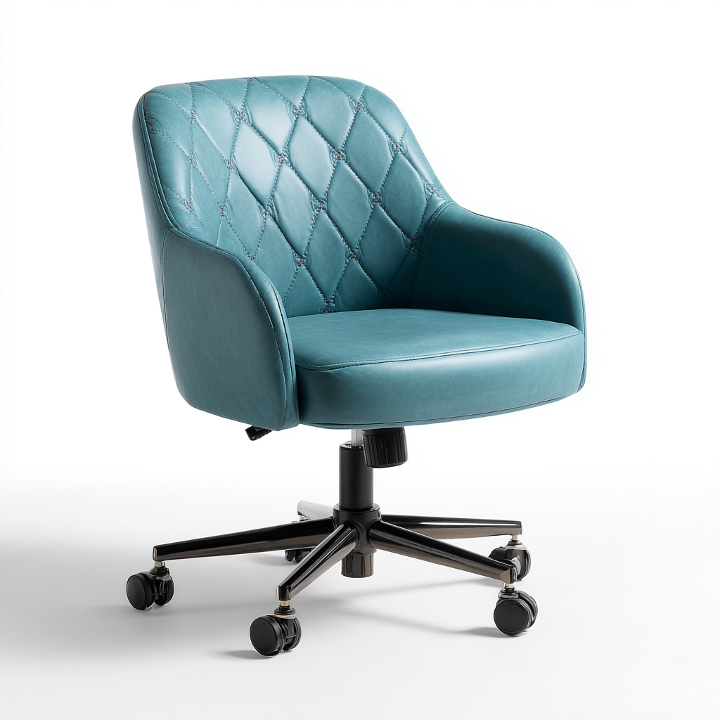 Bürostuhl Kunstleder/Metall 58x60x90 cm Türkis - Mit gesteppter Rückenlehne und Rollen - Moderner Komfortstuhl für Büro oder Homeoffice-Villaare