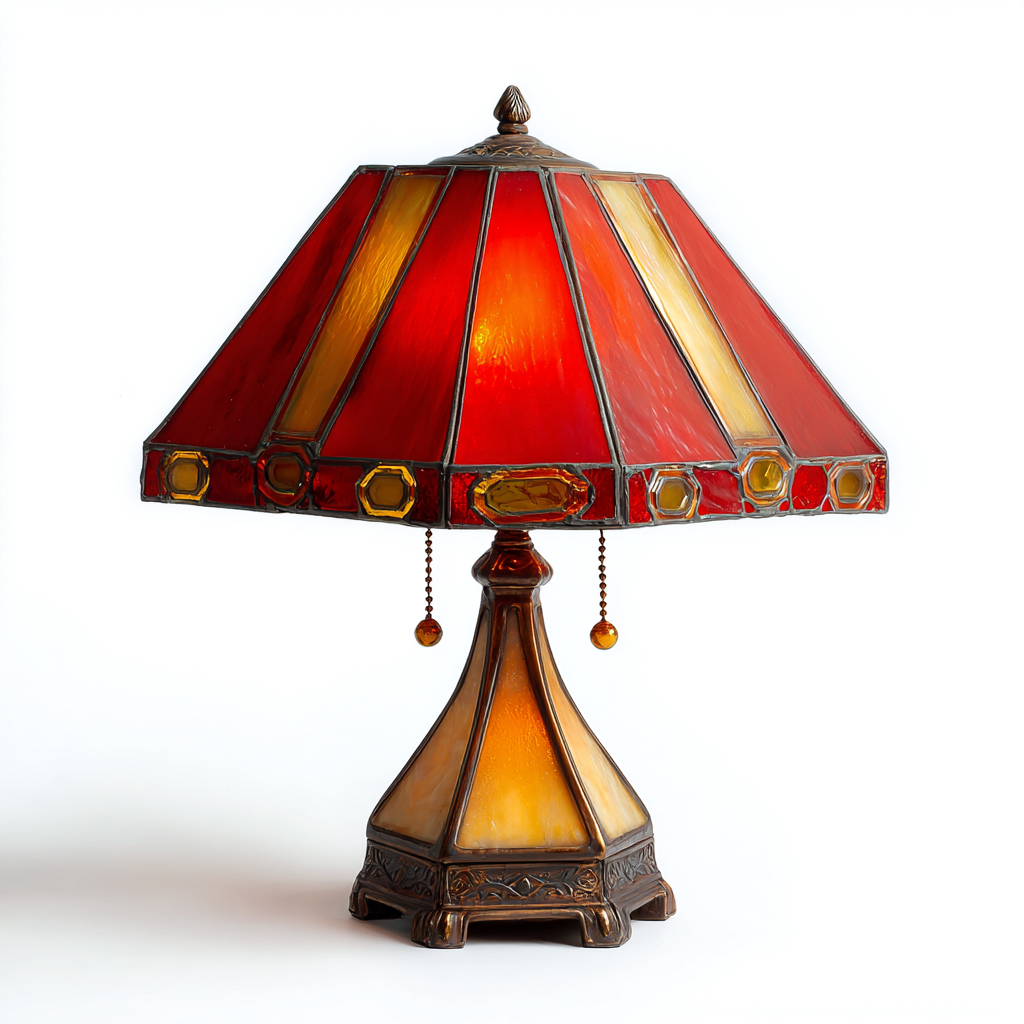 Tischlampe Glas 52x30 cm Rot/Bernstein - Tiffany Stil mit Metallsockel - Für Wohnzimmer/Schlafzimmer - Klassisches Design-Villaare