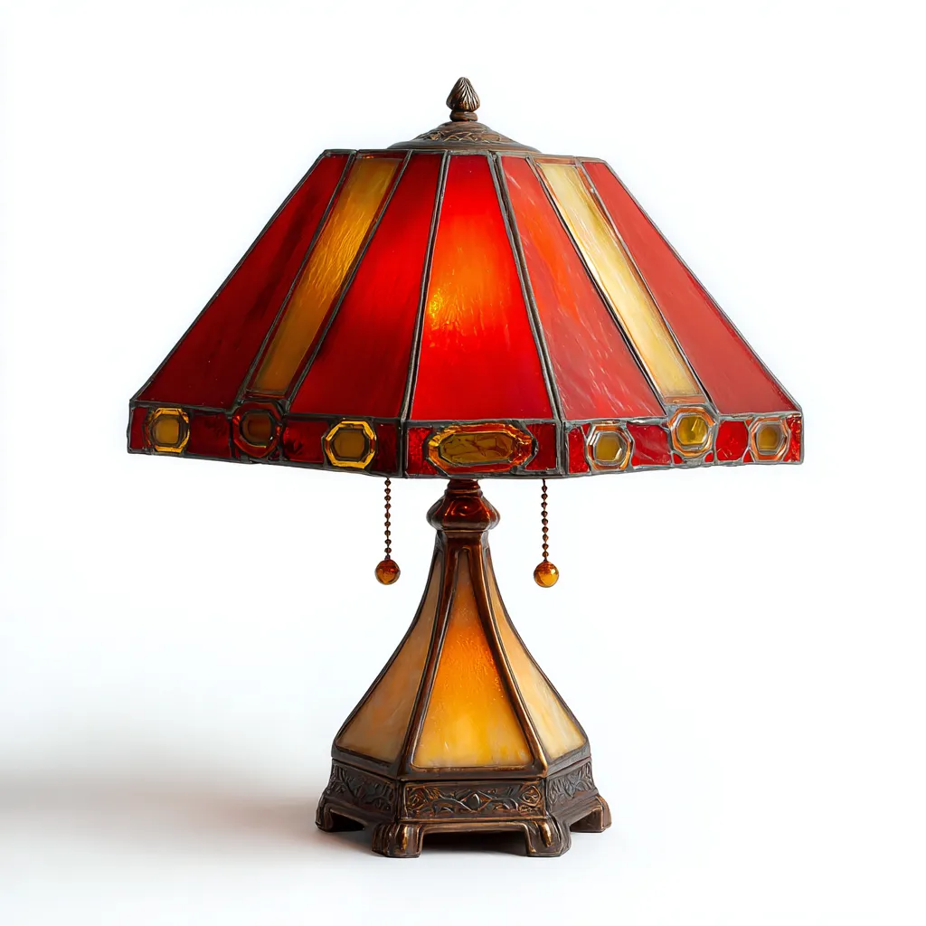 Tischlampe Glas 52x30 cm Rot/Bernstein - Tiffany Stil mit Metallsockel - Für Wohnzimmer/Schlafzimmer - Klassisches Design-Villaare