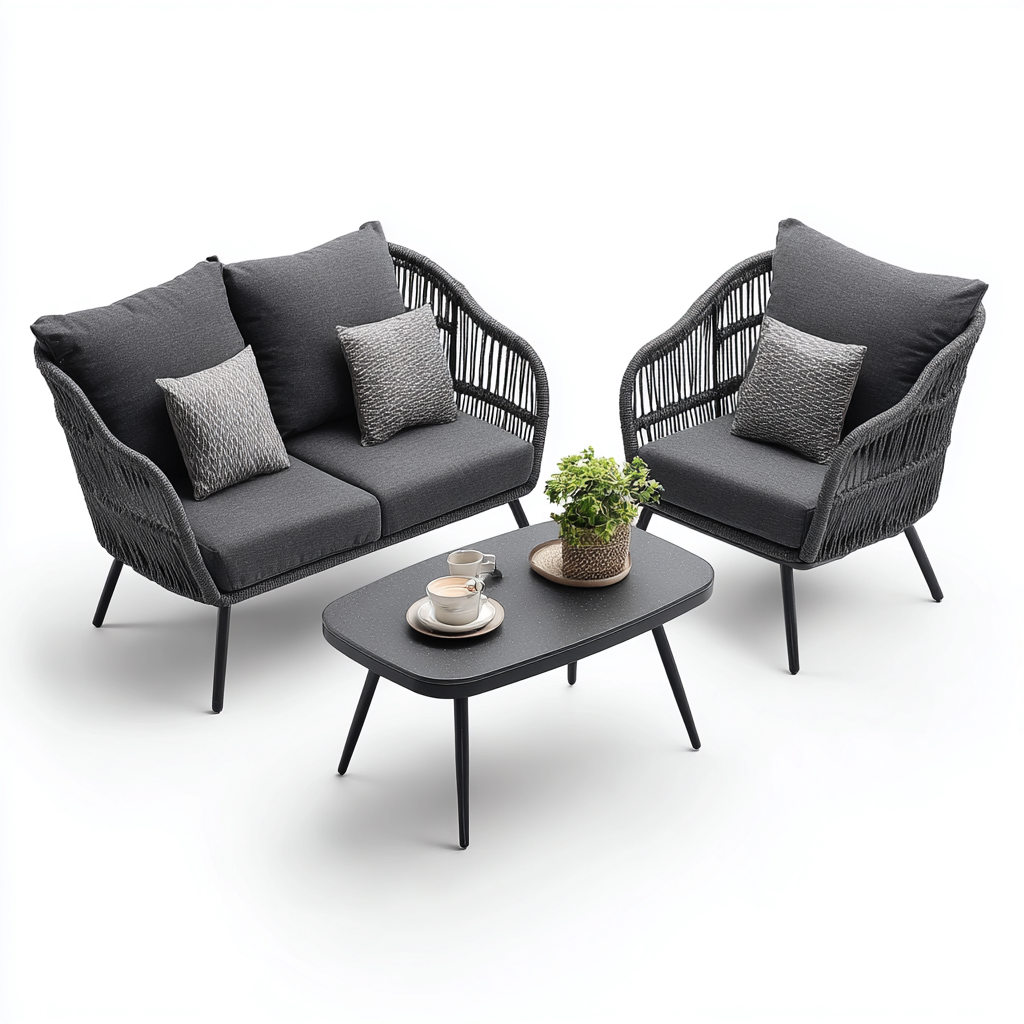 Gartensofa-Set Geflecht mit Stoffpolsterung 160x75x70 cm - Dunkelgrau - Modernes Design für den Außenbereich-Villaare