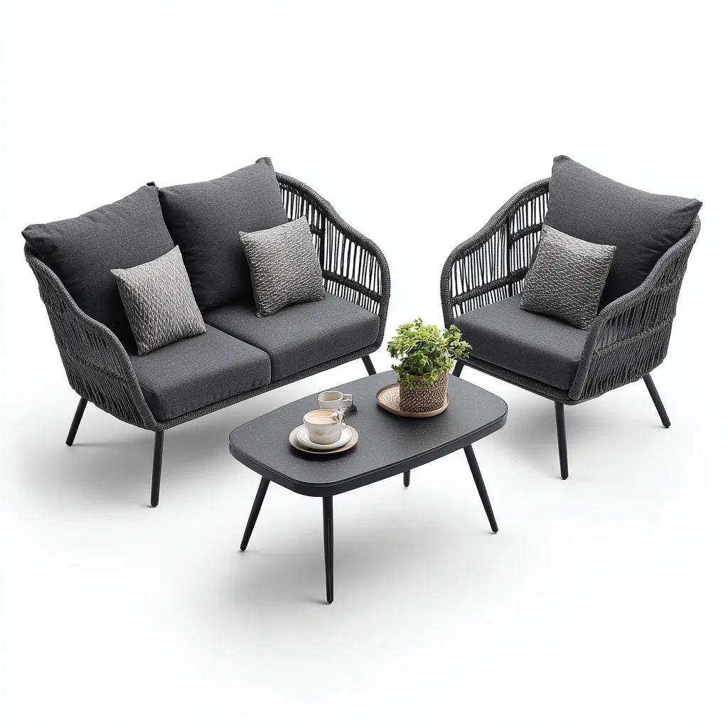 Gartensofa-Set Geflecht mit Stoffpolsterung 160x75x70 cm - Dunkelgrau - Modernes Design für den Außenbereich-Villaare