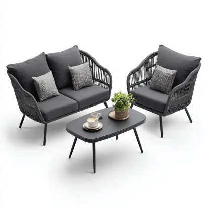 Gartensofa-Set Geflecht mit Stoffpolsterung 160x75x70 cm - Dunkelgrau - Modernes Design für den Außenbereich-Villaare