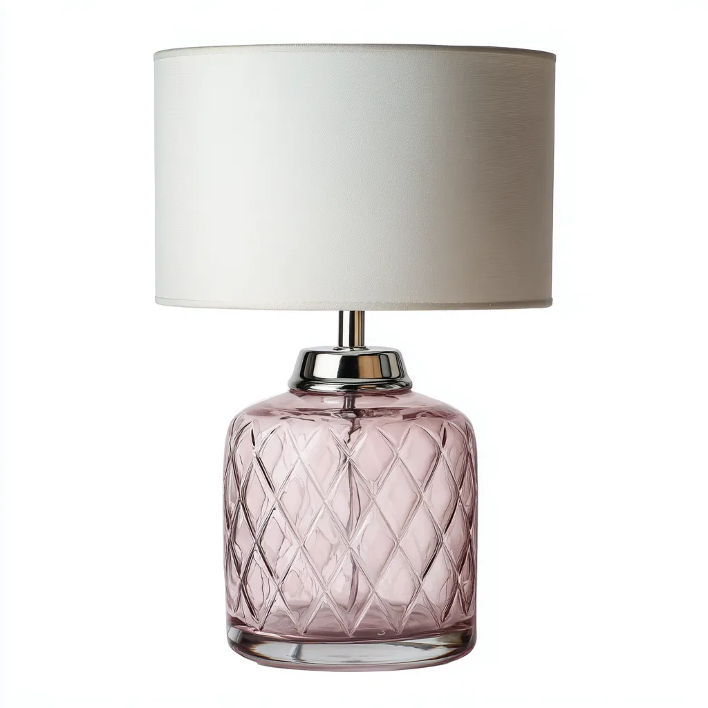 Tischlampe Glas 50x28 cm Rosa/Weiß - Zylindrische Form mit Stoffschirm - Für Wohnzimmer/Schlafzimmer - Modernes Design-Villaare
