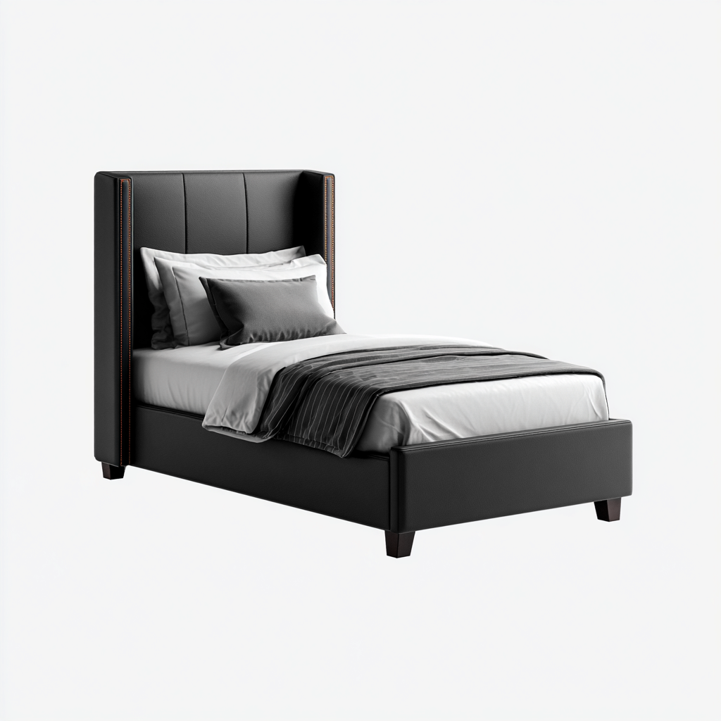 Einzelbett Kunstleder 200x90x110 cm - Schwarz - Für Schlafzimmer - Modernes Design