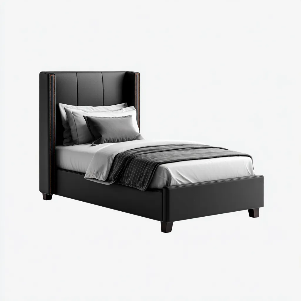 Einzelbett Kunstleder 200x90x110 cm - Schwarz - Für Schlafzimmer - Modernes Design