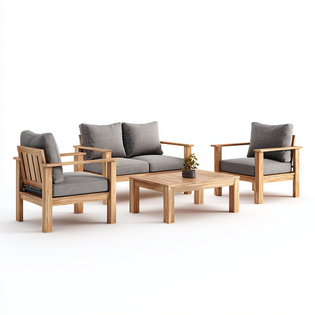 Gartensofa-Set Massivholz mit Stoffpolsterung 160x75x70 cm - Grau - Modernes Design für den Außenbereich-Villaare