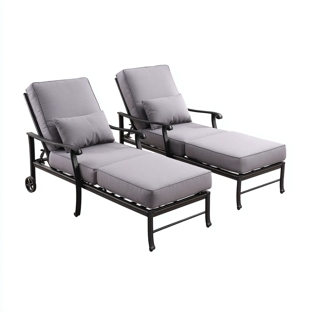 Gartenliege-Set Aluminium mit Stoffpolsterung 200x70x95 cm - Hellgrau - Verstellbare Rückenlehne im klassischen Design für den Außenbereich-Villaare