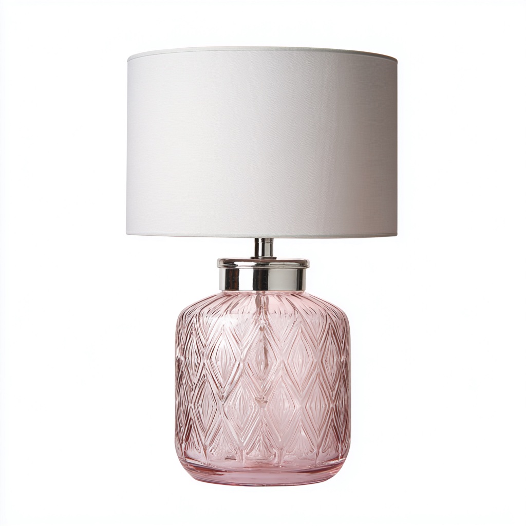 Tischlampe Glas 50x28 cm Rosa/Weiß - Zylindrische Form mit Stoffschirm - Für Wohnzimmer/Schlafzimmer - Modernes Design-Villaare