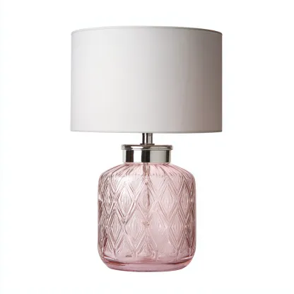Tischlampe Glas 50x28 cm Rosa/Weiß - Zylindrische Form mit Stoffschirm - Für Wohnzimmer/Schlafzimmer - Modernes Design-Villaare