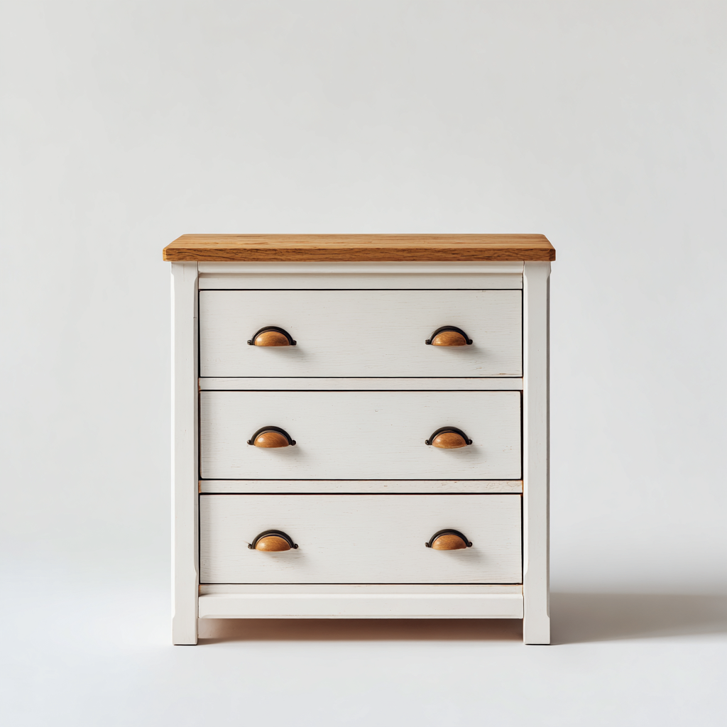 Aktenschrank Holz 80x40x80 cm - weiß/natur - klassisches Design mit 3 Schubladen für Büro und Arbeitszimmer-Villaare