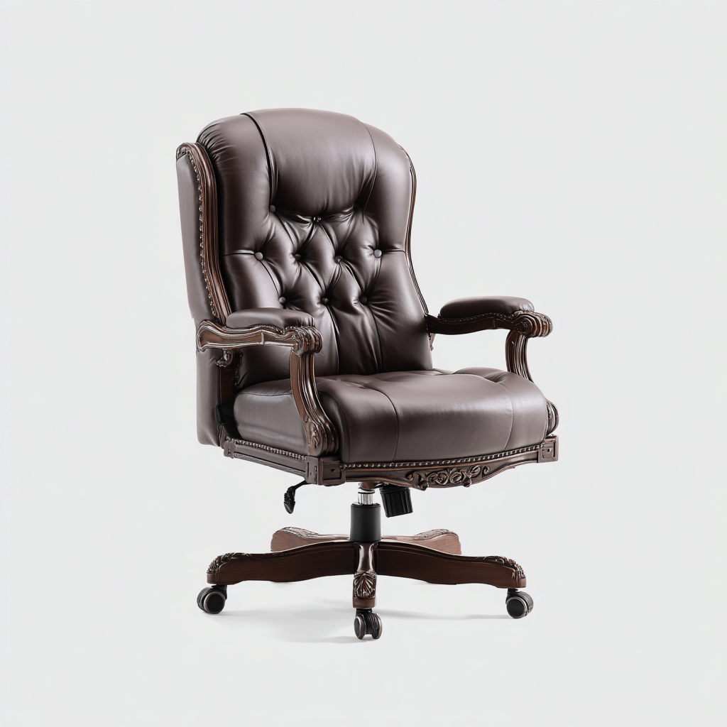 Bürostuhl Echtleder 70x75x118 cm - Dunkelbraun - Klassischer Stil für Chefbüro und Homeoffice-Villaare