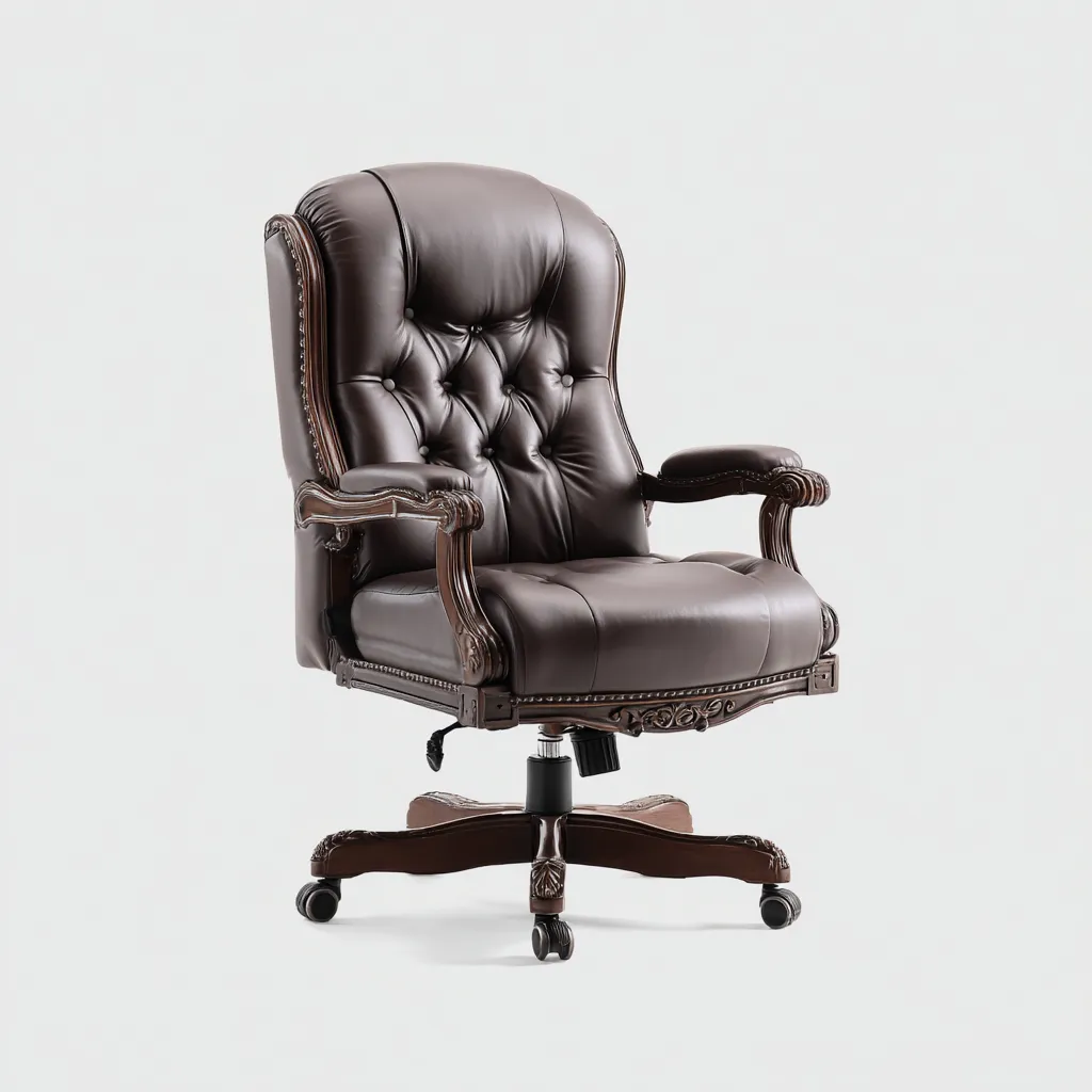 Bürostuhl Echtleder 70x75x118 cm - Dunkelbraun - Klassischer Stil für Chefbüro und Homeoffice-Villaare
