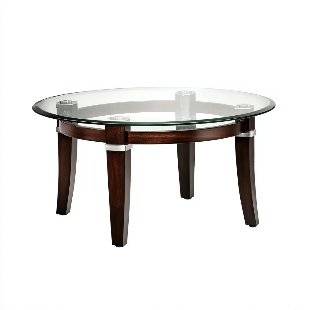 Couchtisch Glas Holz 90x90x45 cm - transparent-dunkelbraun - modern - mit stabiler Glasplatte