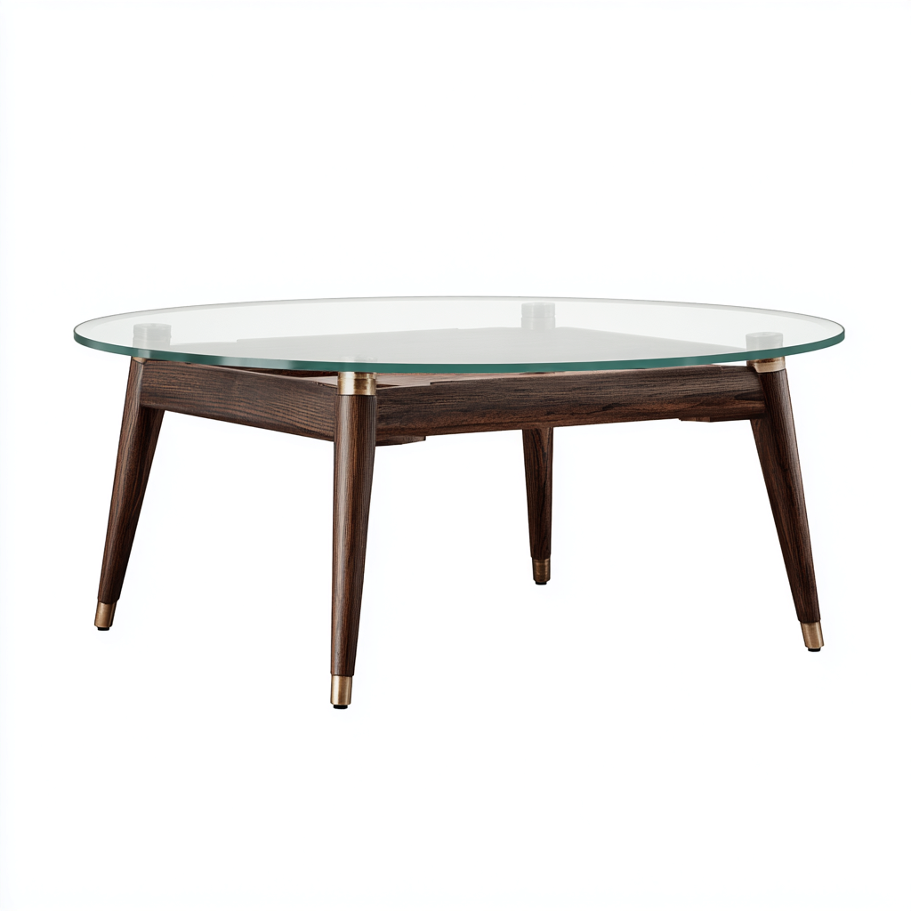 Couchtisch rund Glas Holz 90x90x42 cm - transparent-dunkelbraun - skandinavisches Design