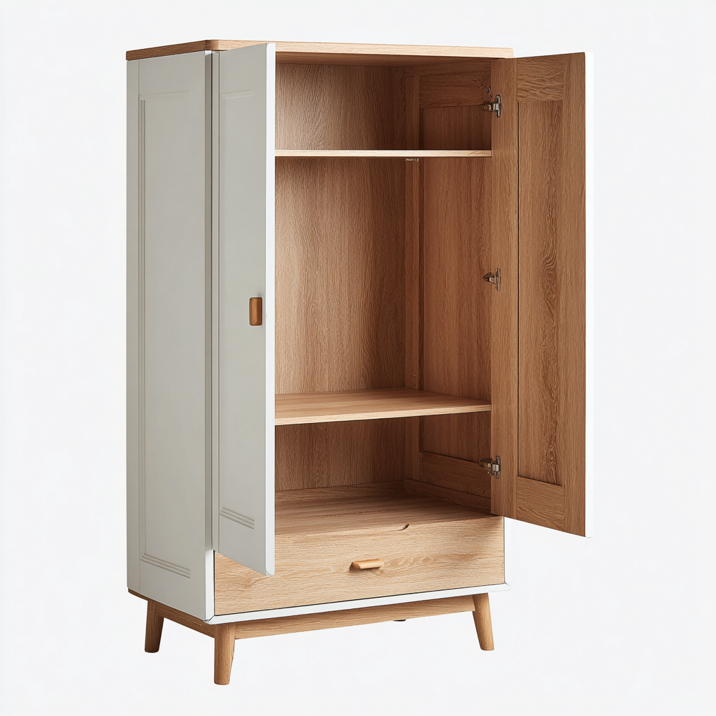 Kleiderschrank aus Holz 90x55x185 cm - Eiche-Weiß - skandinavisches Design mit Stauraum