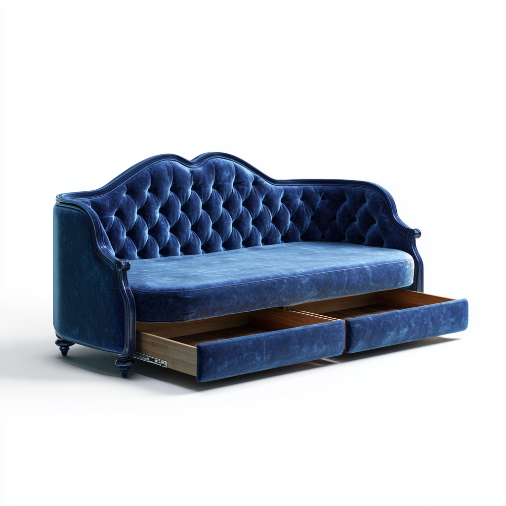 Schlafsofa Samtstoff 205x90x95 cm - dunkelblau - klassisches Design - mit zwei Stauraum-Schubladen