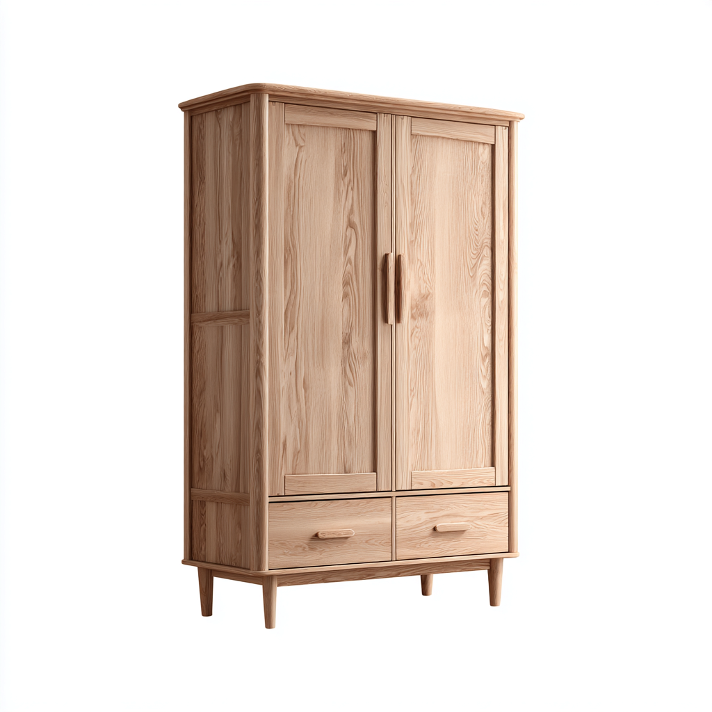 Kleiderschrank Holz 100x50x180 cm - hellbraun - nordisches Design mit 2 Türen und 2 Schubladen