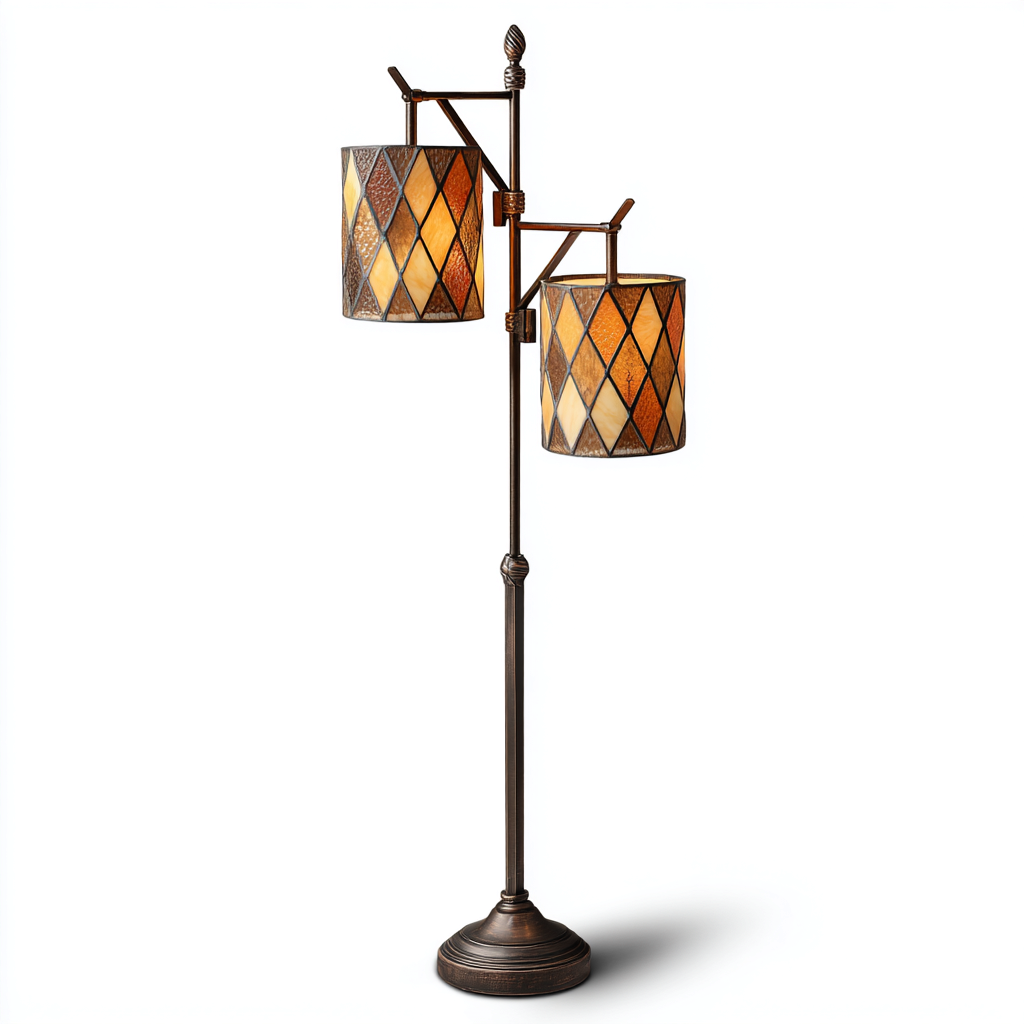 Stehlampe aus Glas und Metall 45x30x160 cm - bronzefarben - Tiffany-Stil mit doppelt gemusterten Lampenschirmen