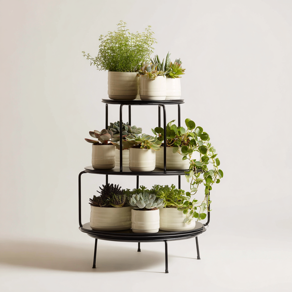 Pflanzenregal aus Metall 55x55x75 cm - schwarz - dreistufiges Design für Innenbereich - modern und stabil