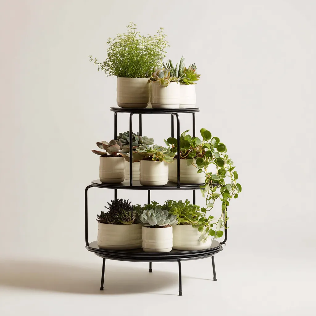 Pflanzenregal aus Metall 55x55x75 cm - schwarz - dreistufiges Design für Innenbereich - modern und stabil