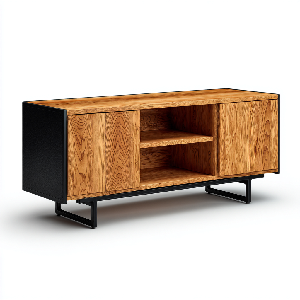 TV-Schrank Holz-Metall 160x42x60 cm - naturfarben-schwarz - industrielles Design mit Stauraum