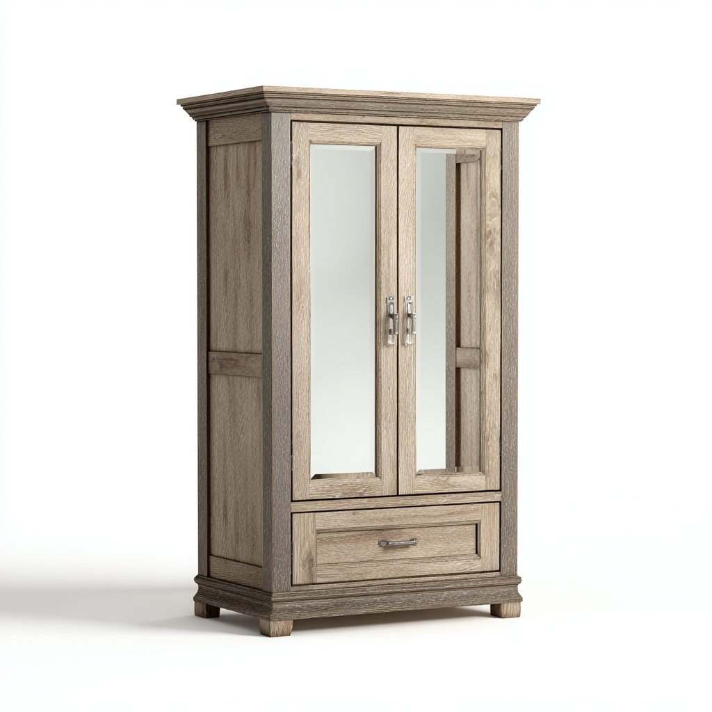 Kleiderschrank aus Holz 95x55x185 cm - Eiche-Grau - klassisches Design mit Spiegel