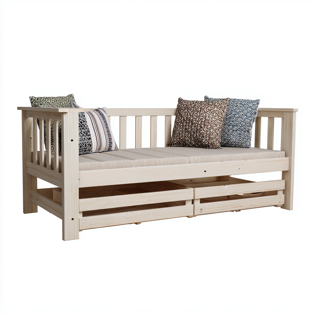 Schlafsofa Holz 200x90x85 cm - naturfarben - mit Stauraum und Lattenrost