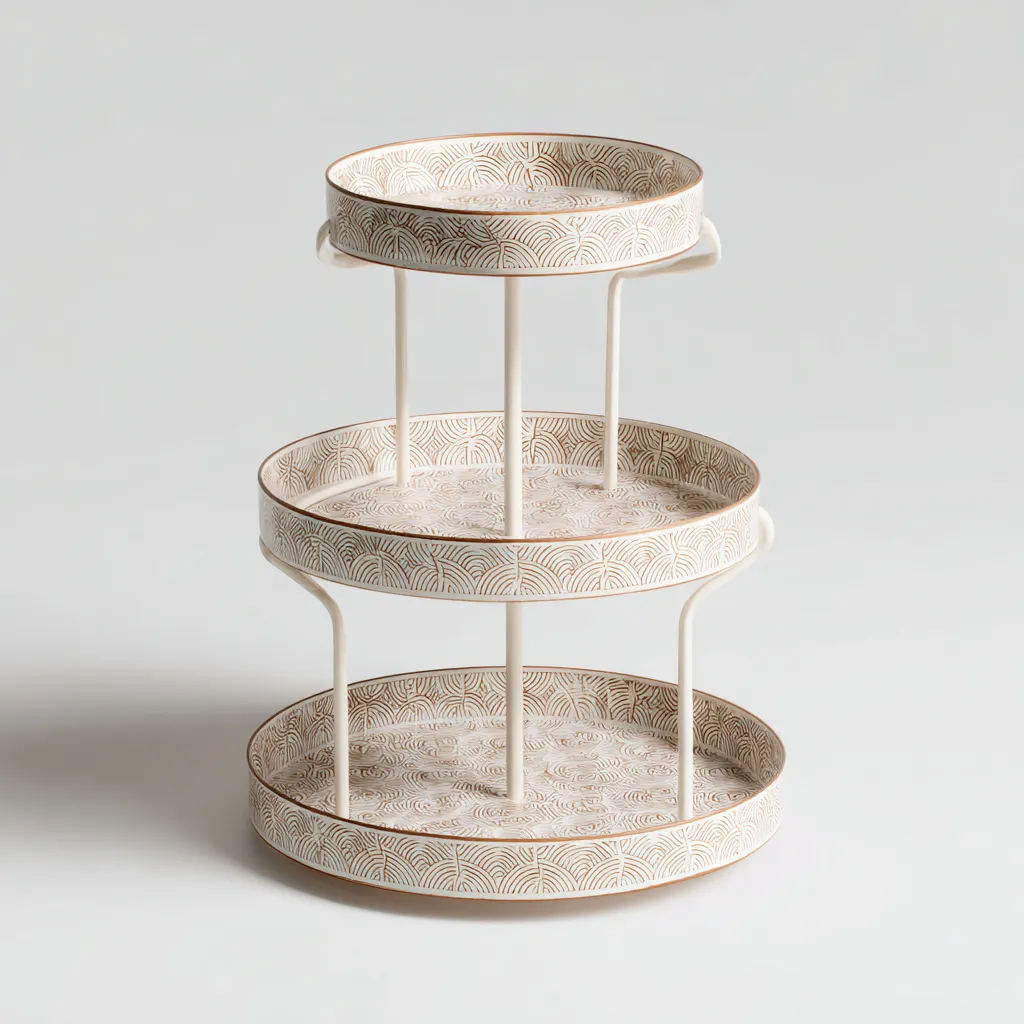 Pflanzenregal aus Metall 50x50x75 cm - creme-beige - dreistufiges Design mit Muster - eleganter Stil für Innenbereich