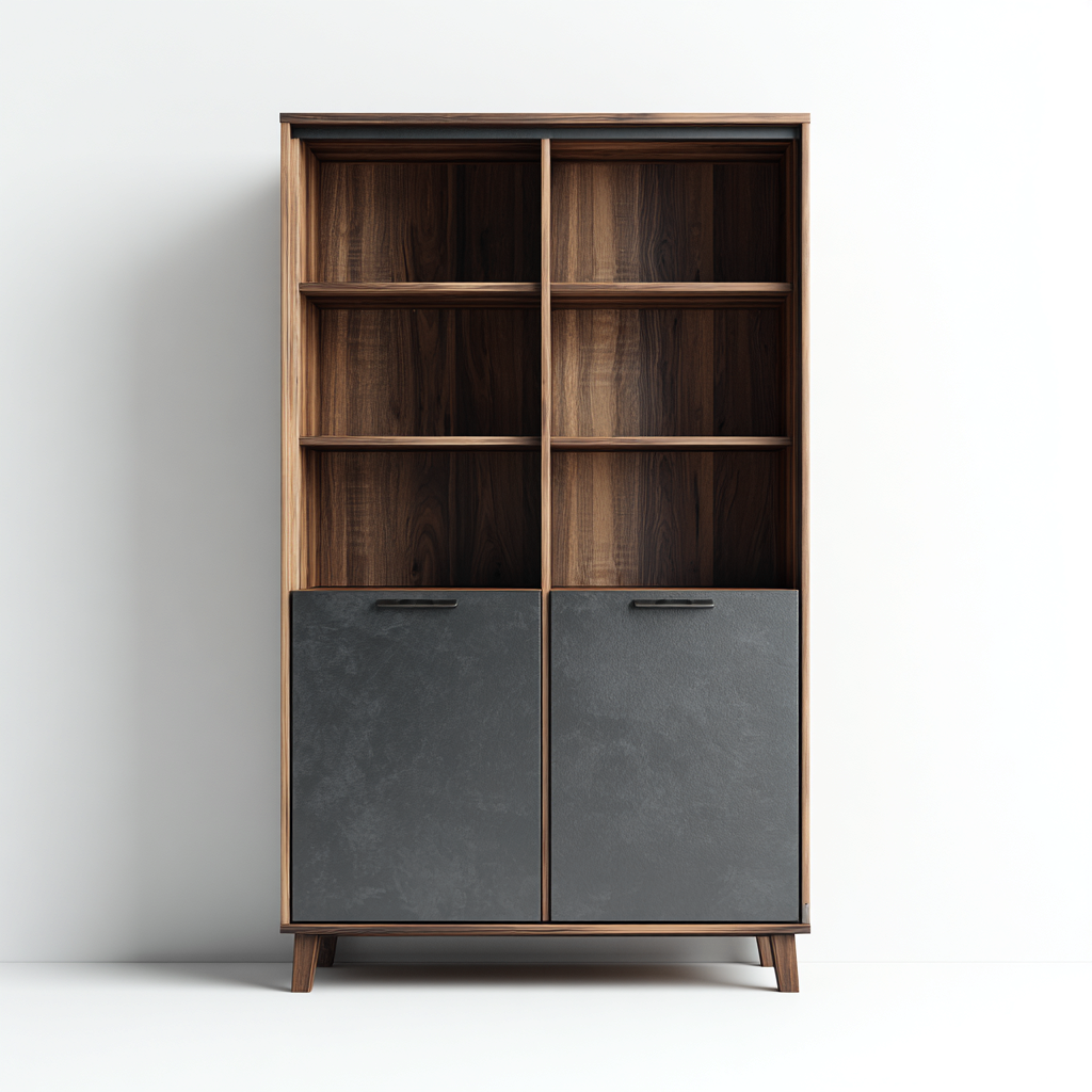 Kleiderschrank Holz 100x40x180 cm - dunkelgrau-walnuss - modernes Design - mit offenen Regalfächern und 2 Türen