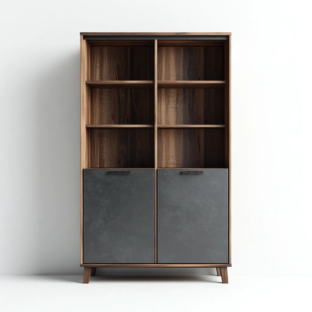 Kleiderschrank Holz 100x40x180 cm - dunkelgrau-walnuss - modernes Design - mit offenen Regalfächern und 2 Türen