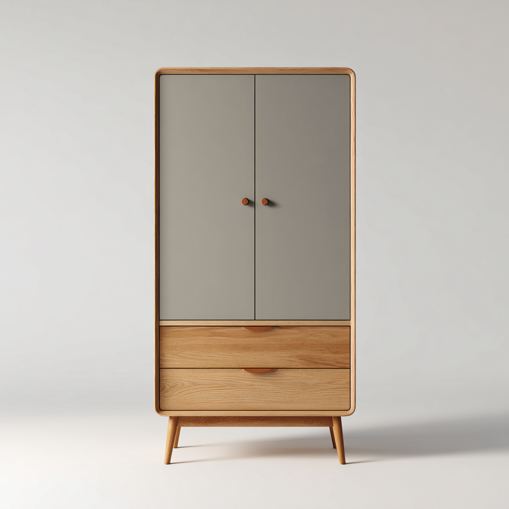 Kleiderschrank Holz 95x50x175 cm - grau-Eichefarben - skandinavisches Design mit 2 Türen und 2 Schubladen