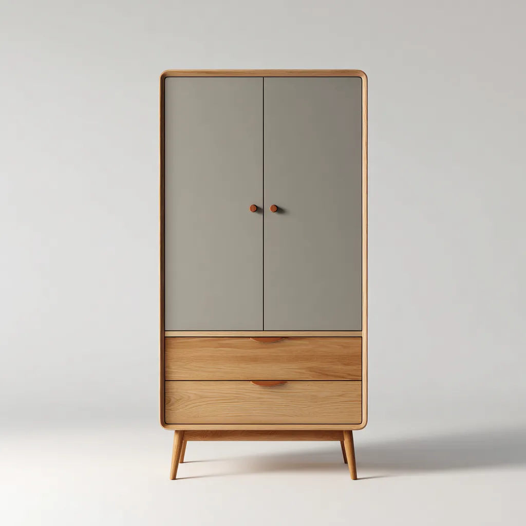 Kleiderschrank Holz 95x50x175 cm - grau-Eichefarben - skandinavisches Design mit 2 Türen und 2 Schubladen