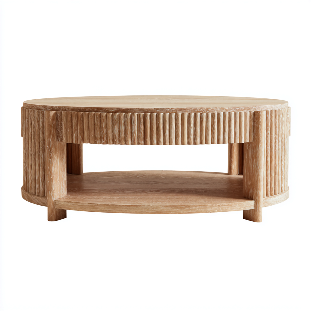 Couchtisch aus Eiche 90x90x40 cm - naturfarben - mit Stauraum und gerillter Oberfläche im modernen Design